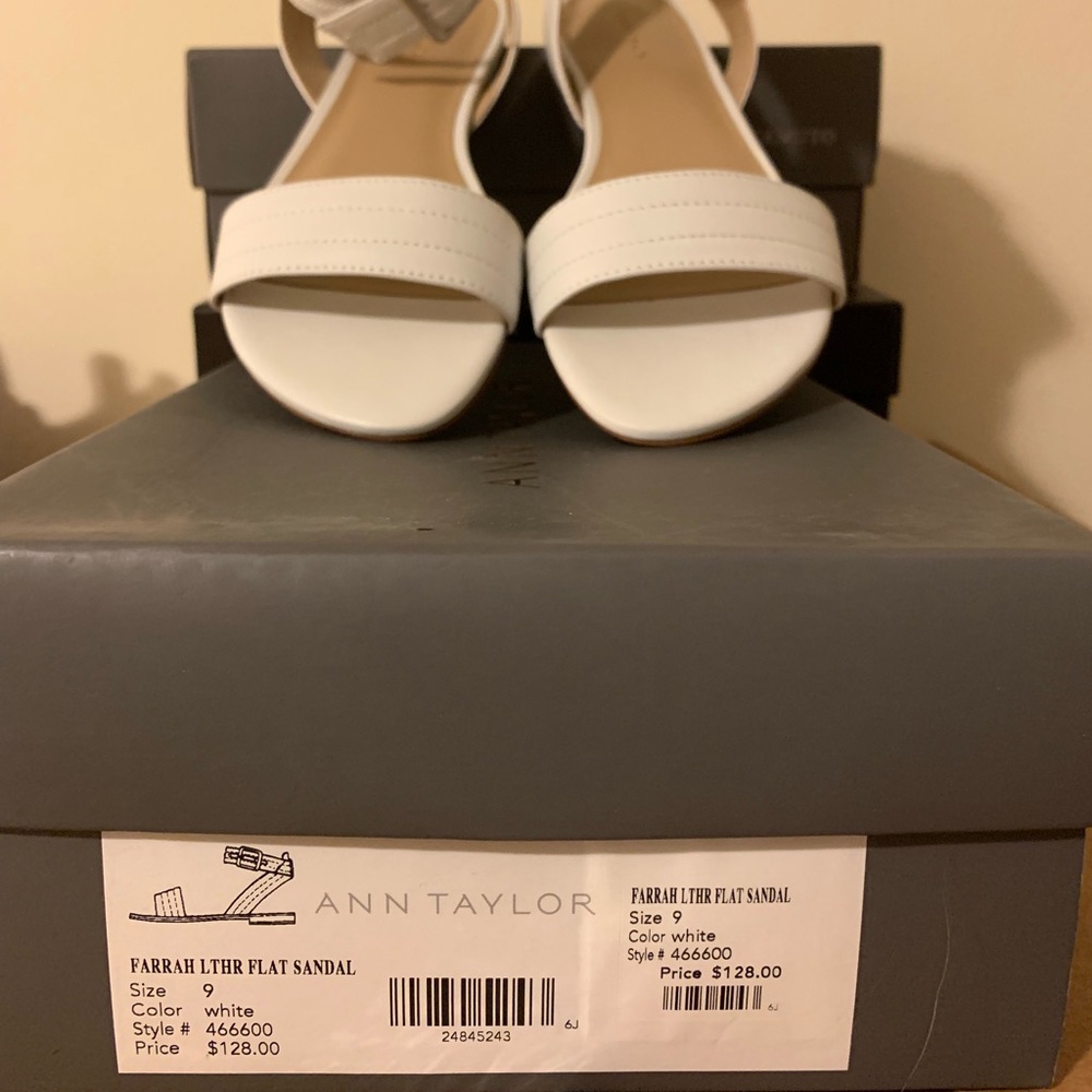 White Leather Ankle Strap Flat Sandals